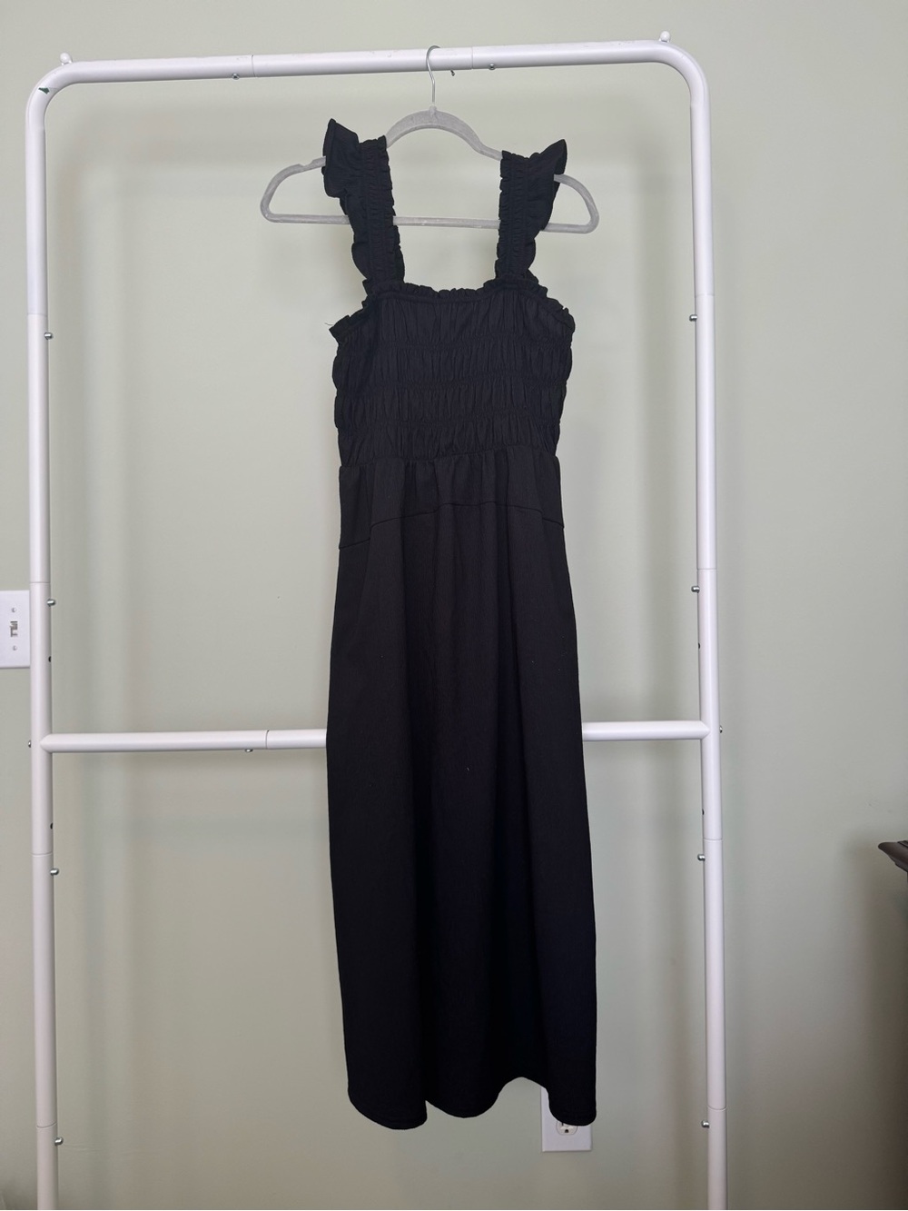 Old Navy Black Smocked Midi Dress with Ruffle Straps